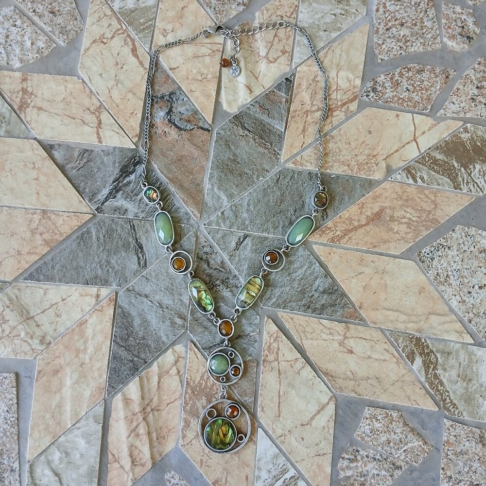 XC Silver Tone Lariat Necklace With Cabochones - Picture 3 of 4